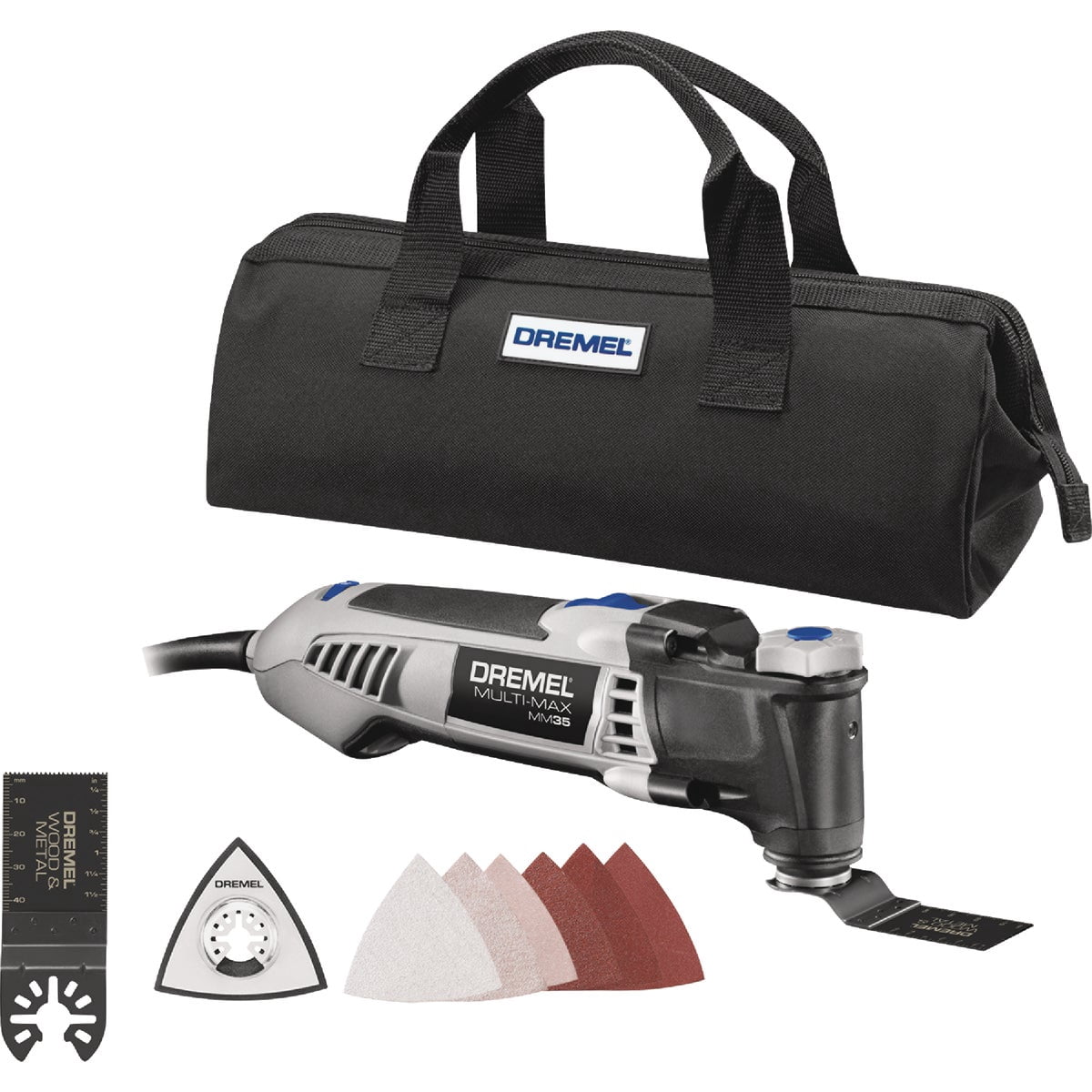 Dremel Multi-Max MM35-02 3.5 Amp Variable Speed Corded Oscillating Multi Tool Kit with 8 Accessories and Storage Bag - Ideal for Metal & Wood Cutting, Grout Removal, and Sanding Applications