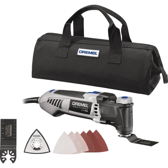 Dremel Multi-Max MM35-02 3.5 Amp Variable Speed Corded Oscillating Multi Tool Kit with 8 Accessories and Storage Bag - Ideal for Metal & Wood Cutting, Grout Removal, and Sanding Applications