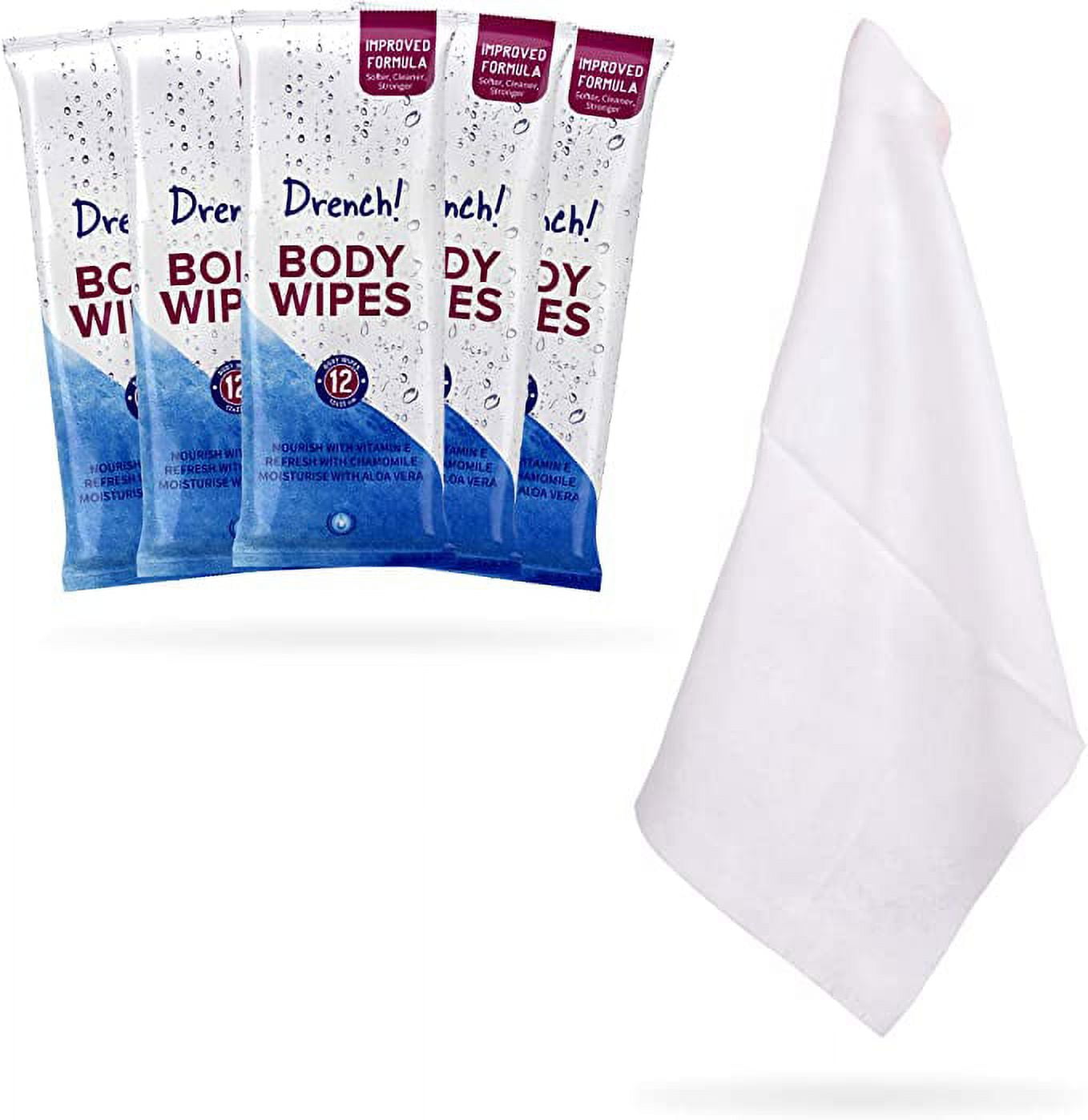 Drench Body Wipes for Adults and Elderly [5Pack] No Rinse Body Wash