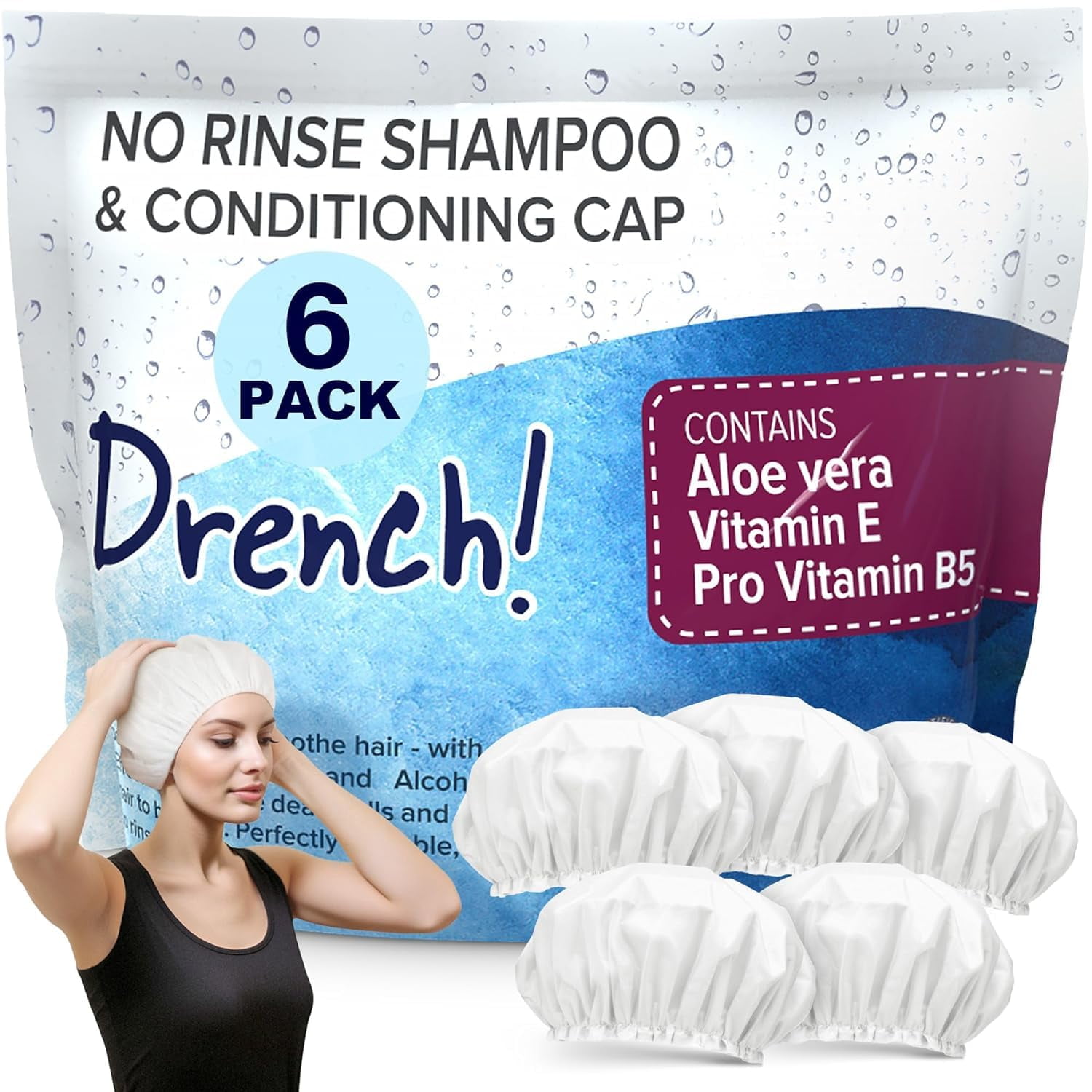 Drench! Waterless NoRinse Shampoo Caps With Aloe Vera Dry Hair