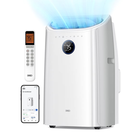 Dreo 12,000 BTU ASHRAE (8,000 BTU DOE) Portable Air Conditioners, Covers up to 350 Sq. Ft., Drainage-free Cooling, 46dB Quiet, APP/Voice/Remote, 24h Timer with Fan & Dehumidifier, Smart AC for Room