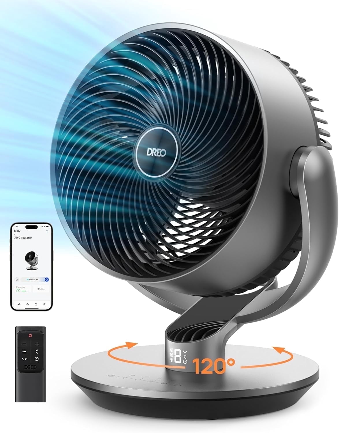 Dreo Smart Fans for Home, 110ft Air Circulator, 120° 90° Oscillating Fans with WiFi Voice Control, 9 Speeds, 25dB DC Quiet Fan, 6 Modes, 12H Timer, Works with Alexa/Google, 16" Table Fan for Bedroom.