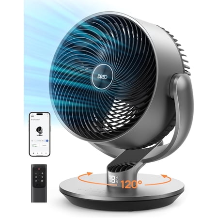 Dreo Smart Fans for Home, 110ft Air Circulator, 120° 90° Oscillating Fans with WiFi Voice Control, 9 Speeds, 25dB DC Quiet Fan, 6 Modes, 12H Timer, Works with Alexa/Google, 16" Table Fan for Bedroom.