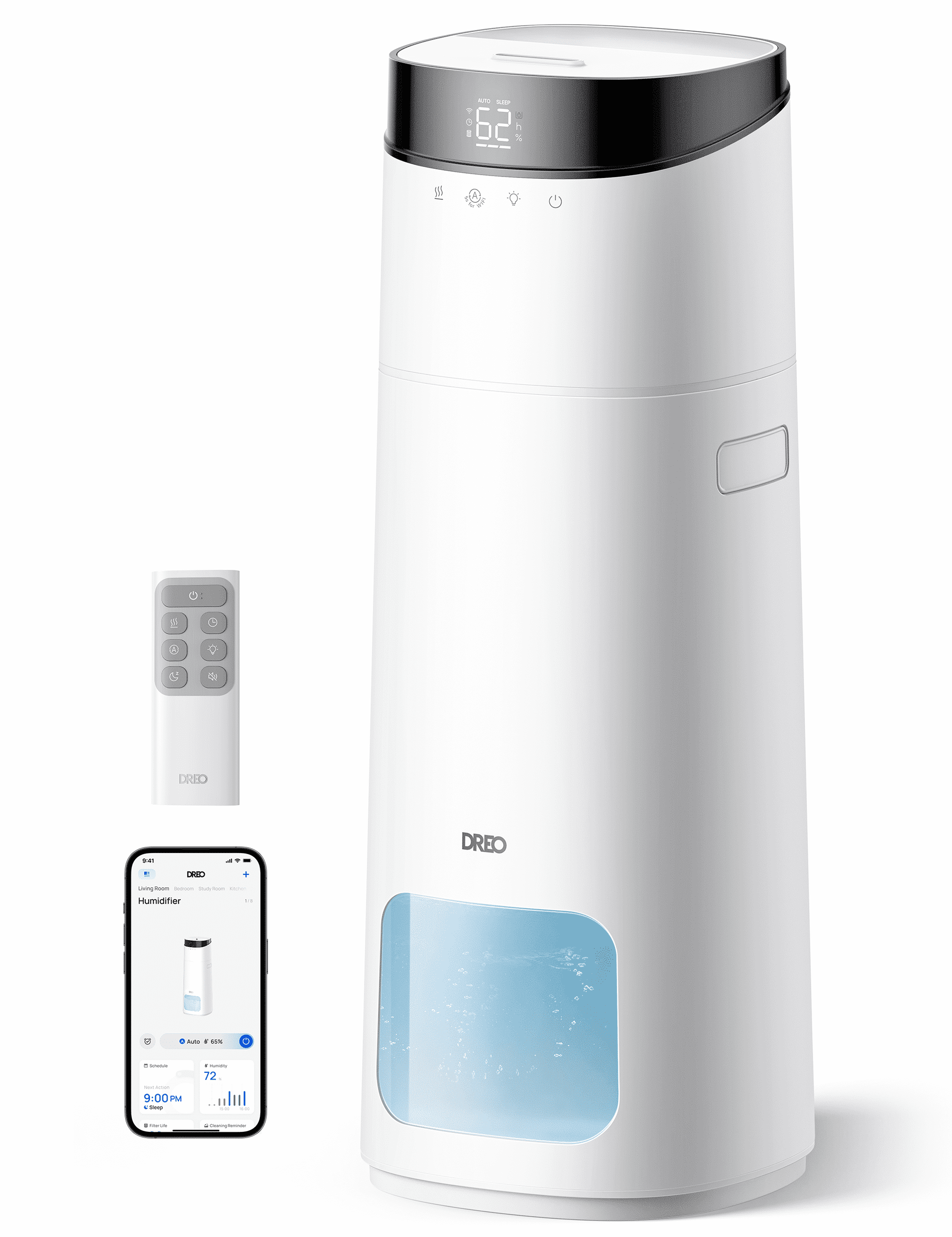 DREO 16L Smart Humidifier Large Room 1000 ft², 130H Cool Mist Humidifiers for Bedroom Plants Baby, Top Fill, Remote/Touch/Voice & APP Control, Self-Cleaning Tank, 30dB, RGB Light, HM755S White
