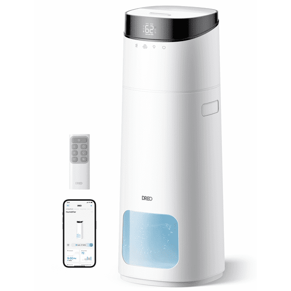 DREO 16L Smart Humidifier Large Room 1000 ft², 130H Cool Mist Humidifiers for Bedroom Plants Baby, Top Fill, Remote/Touch/Voice & APP Control, Self-Cleaning Tank, 30dB, RGB Light, HM755S White