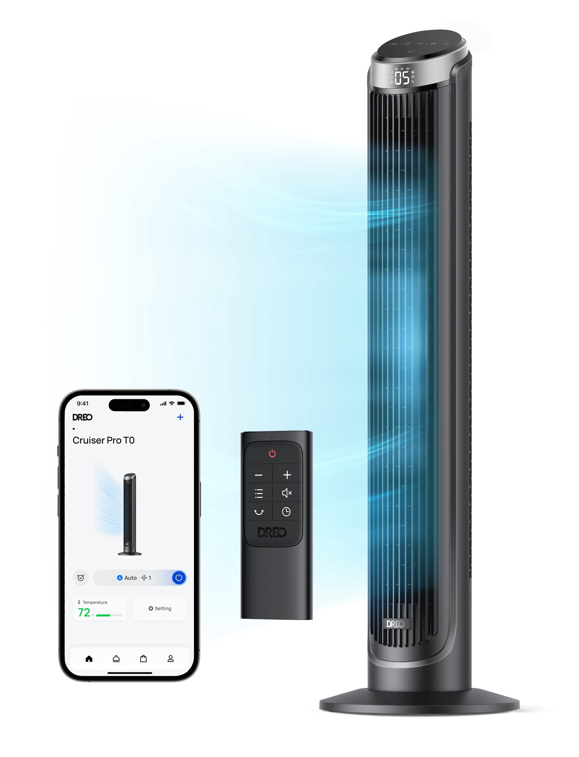DREO Smart Tower Fan for Bedroom, 90° Oscillating 40" Standing Fan, 26ft/s High-Speed 5 Speeds 4 Modes, Quiet Room Floor Fans, Touch/Remote/APP & Voice Control, Work with Alexa, 12H Timer, Silver