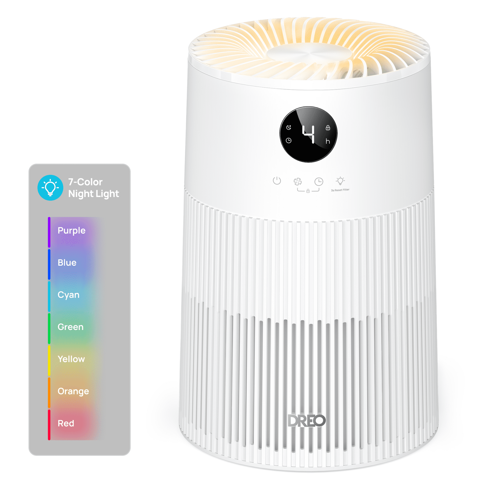DREO HEPA Air Purifier for Room Covers 1488 Sq. Ft/2H, Purificador for Allergies and Asthma with 7-Color Night Light, Remove 99.97% Pet Hair, 3-in-1 Filter, 18W DC Motor Energy-Save, 22dB Sleep Mode