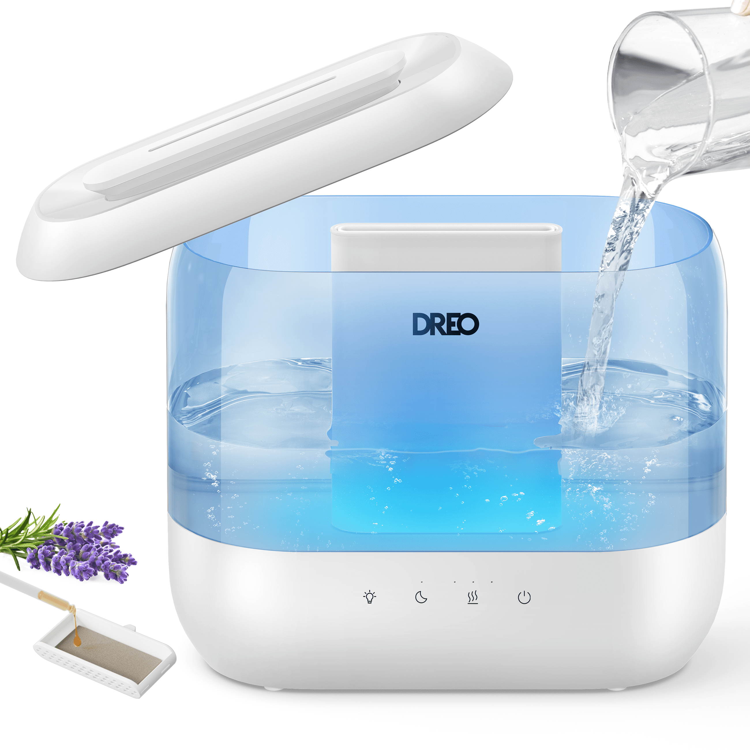 Dreo Humidifier for Bedroom, 4L Cool Mist Top-Fill Ultrasonic Humidifiers, Essential Oil Diffuser and Nightlight, 32H Runtime, 28dB Quiet Vaporizer Humidifiers for Home, Baby Room, Touch Control