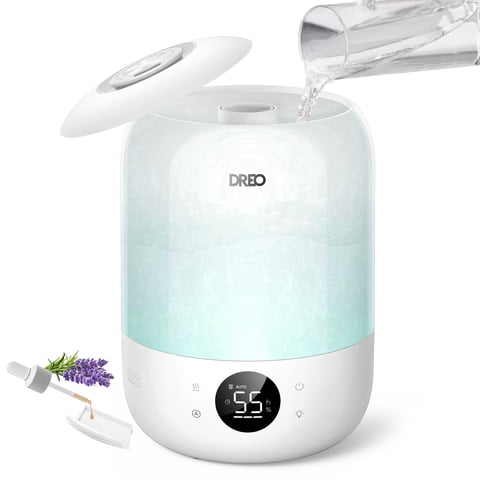 DREO Cool Mist Humidifier for Room, 3.7L Top-Fill & 35H Runtime Ultrasonic Humidifier, Custom Humidity Setting, Light Indicator & Aroma Tray, 26dB Quiet Humidifier for Home, Baby Bedroom, White