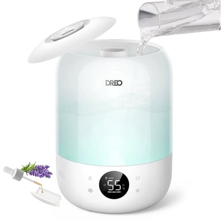 DREO Cool Mist Humidifier for Room, 3.7L Top-Fill & 35H Runtime Ultrasonic Humidifier, Custom Humidity Setting, Light Indicator & Aroma Tray, 26dB Quiet Humidifier for Home, Baby Bedroom, White