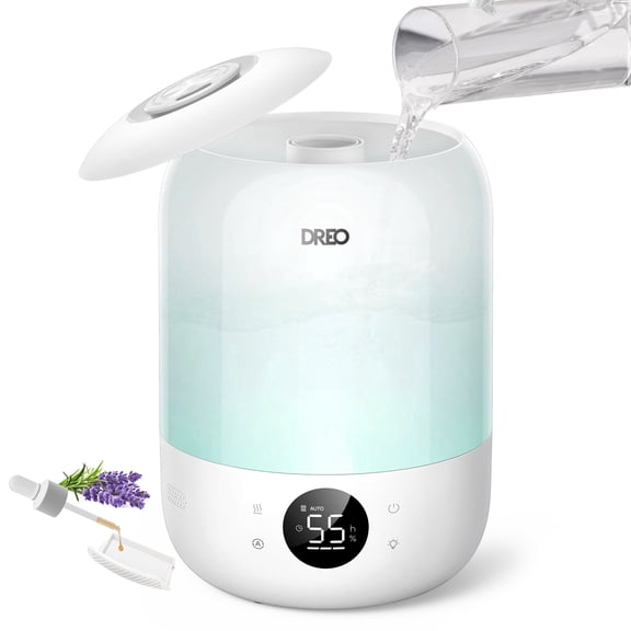 DREO Cool Mist Humidifier for Room, 3.7L Top-Fill & 35H Runtime Ultrasonic Humidifier, Custom Humidity Setting, Light Indicator & Aroma Tray, 26dB Quiet Humidifier for Home, Baby Bedroom, White