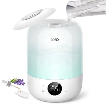 DREO Cool Mist Humidifier for Room, 3.7L Top-Fill & 35H Runtime Ultrasonic Humidifier, Custom Humidity Setting, Light Indicator & Aroma Tray, 26dB Quiet Humidifier for Home, Baby Bedroom, White