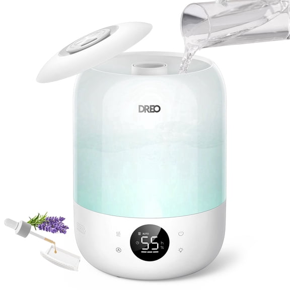 DREO Cool Mist Humidifier for Room, 3.7L Top-Fill & 35H Runtime Ultrasonic Humidifier, Custom Humidity Setting, Light Indicator & Aroma Tray, 26dB Quiet Humidifier for Home, Baby Bedroom, White