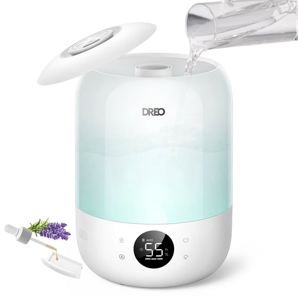 DREO Cool Mist Humidifier for Room, 3.7L Top-Fill & 35H Runtime Ultrasonic Humidifier, Custom Humidity Setting, Light Indicator & Aroma Tray, 26dB Quiet Humidifier for Home, Baby Bedroom, White