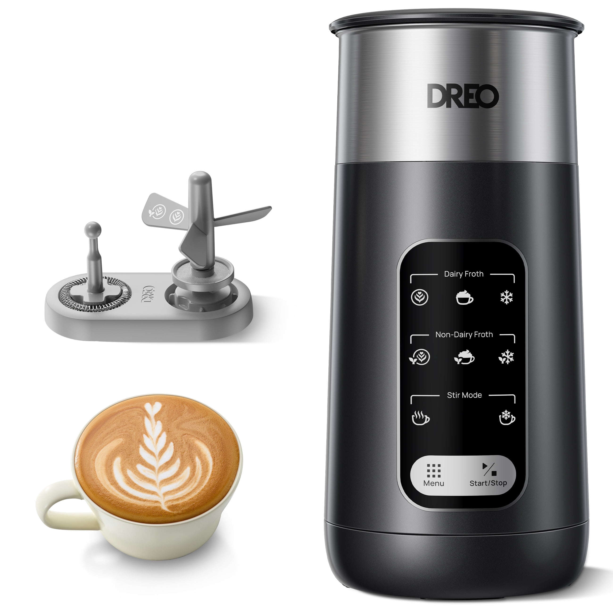 Moussoir à Lait électrique Dreo BaristaMaker 4 En 1 - Blanc, Neuf Sous Blister