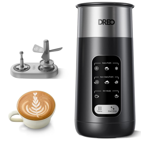 Dreo Milk Frother, 8-in-1 Electric Frother for Latte Art Coffee, 9oz/270ml Hot and Cold Foam Maker, Automatic Milk Warmer for Dairy and Non-Dairy Milk with LED, Anti-Burnt, Easy to Clean, Black
