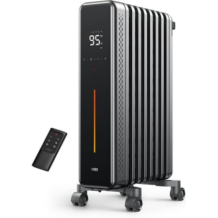 Dreo Oil Filled Radiator, 1500W Electric Radiant Heaters with Remote Control, 4 Modes, Overheat & Tip-Over Protection, 24h Timer, Quiet, Digital Thermostat, Safety for Indoor Use, Large Space