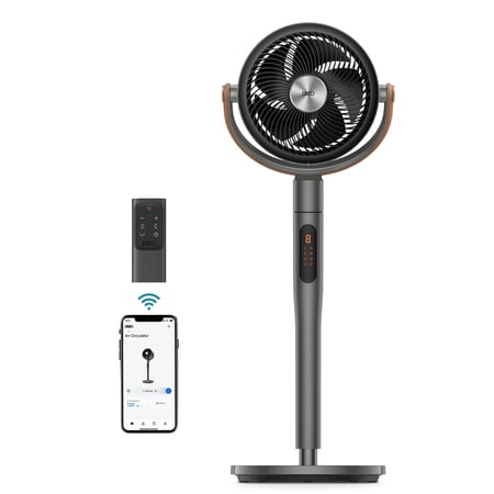 Dreo Pedestal Fan with Remote, 43'' Quiet Standing Fan for Home Bedroom, 120°+105° Smart Oscillating Floor Fans with Wi-Fi/Voice Control, Works with Alexa/Google, 6 Modes, 8 Speeds, 12H Timer