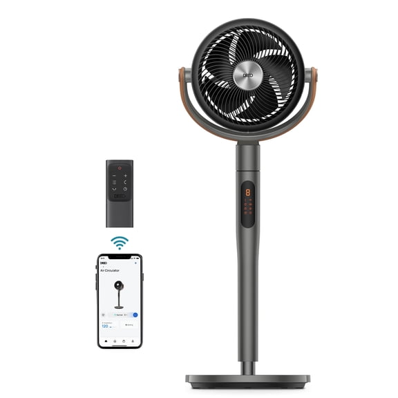 DREO Pedestal Fan with Remote, 43'' Quiet Standing Fan for Home Bedroom, 120+105 Smart Oscillating Floor Fans with Wi-Fi/Voice Control, Works with Alexa/Google, 6 Modes, 8 Speeds, 12H Timer