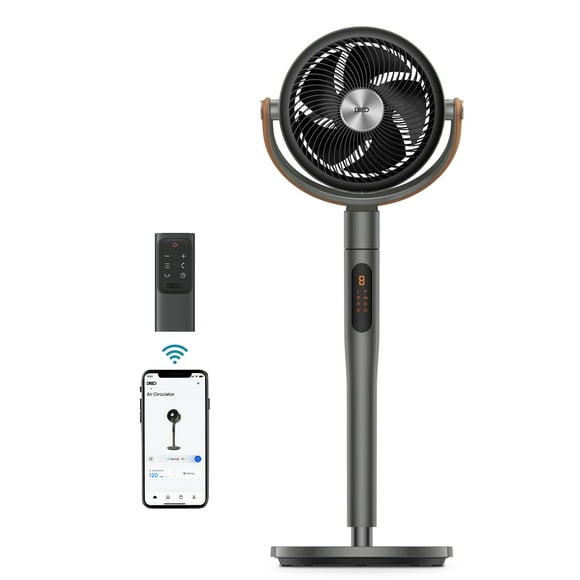 Dreo Pedestal Fan with Remote, 43'' Quiet Standing Fan for Home Bedroom, 120+105 Smart Oscillating Floor Fans with Wi-Fi/Voice Control, Works with Alexa/Google, 6 Modes, 8 Speeds, 12H Timer