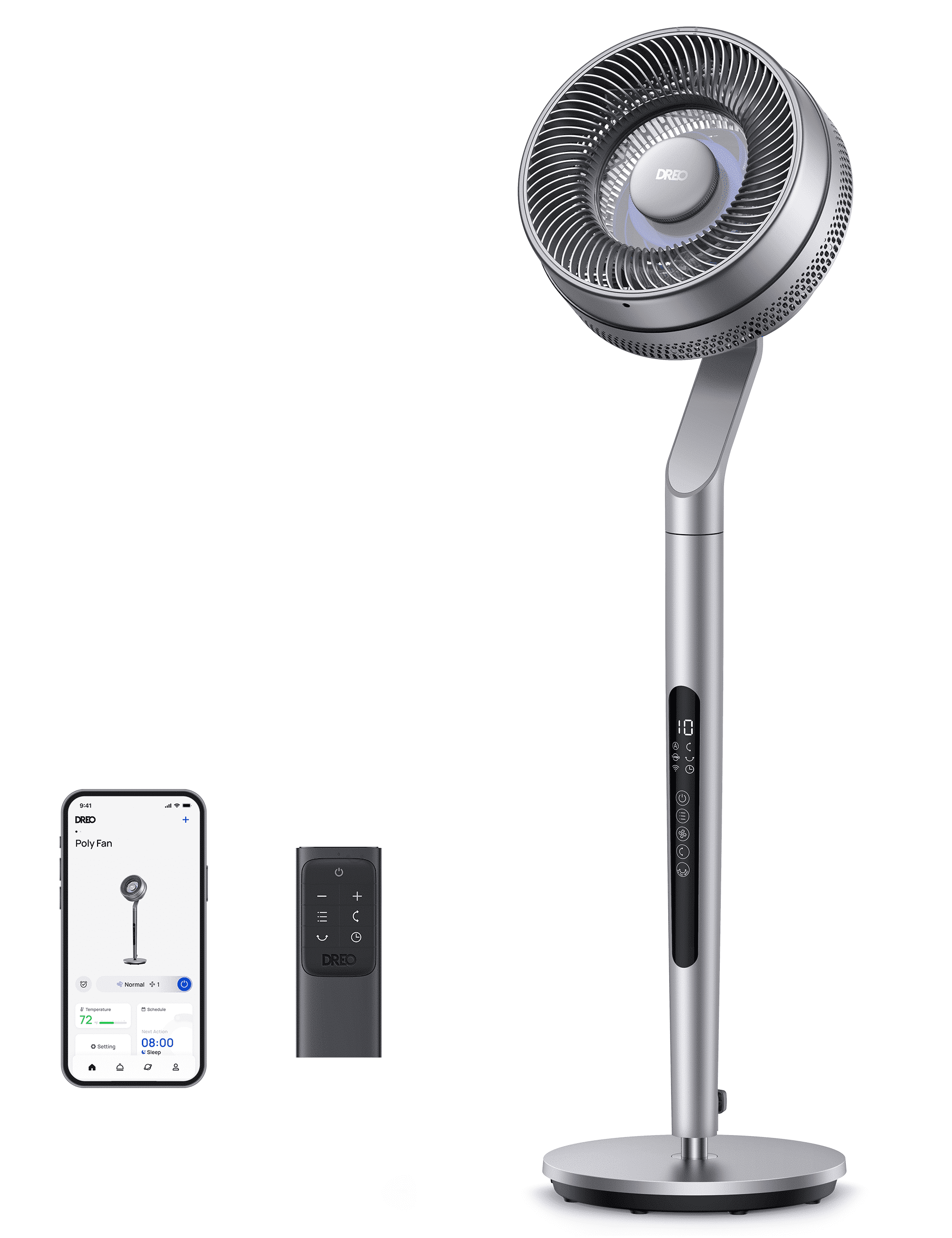 Modern Silver Adjustable Height Oscillating Floor Fan with Remote