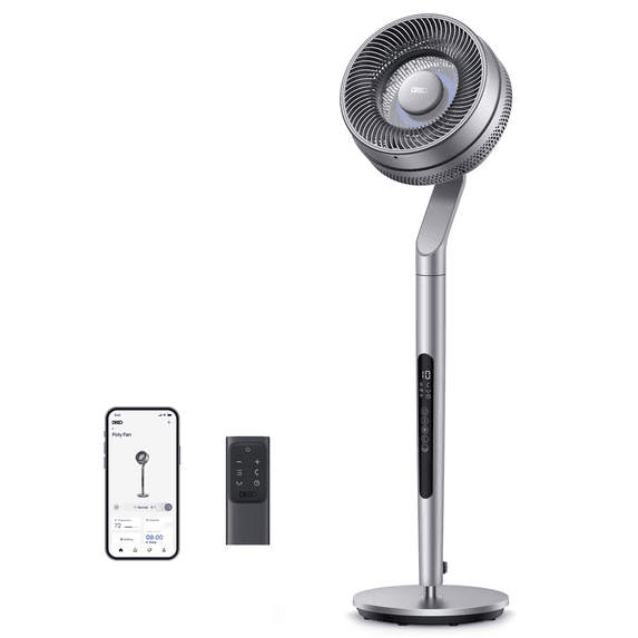 Dreo Pedestal Fan with Smart Control, 40-44" Adjustable Height, DC Quiet Fans for Bedroom, 120°+85° Omni-Directional Oscillating Fan, 100ft Airflow, 10 Speeds, 6 Modes, 12H Timer, 23db, Wi-Fi/Voice