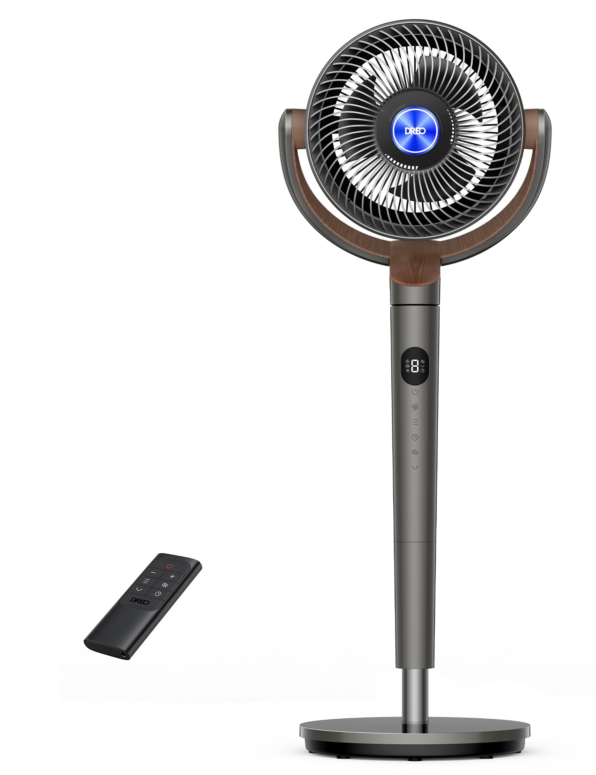 Dreo Pedestal Fans for Home, 8 Speeds, 3 Modes, 120+120 Oscillating Quiet Fan for Bedroom, 80ft Standing Floor Fan with Remote, DC Motor 23db, 8H Timer, 35-40 inch Adjustable Height
