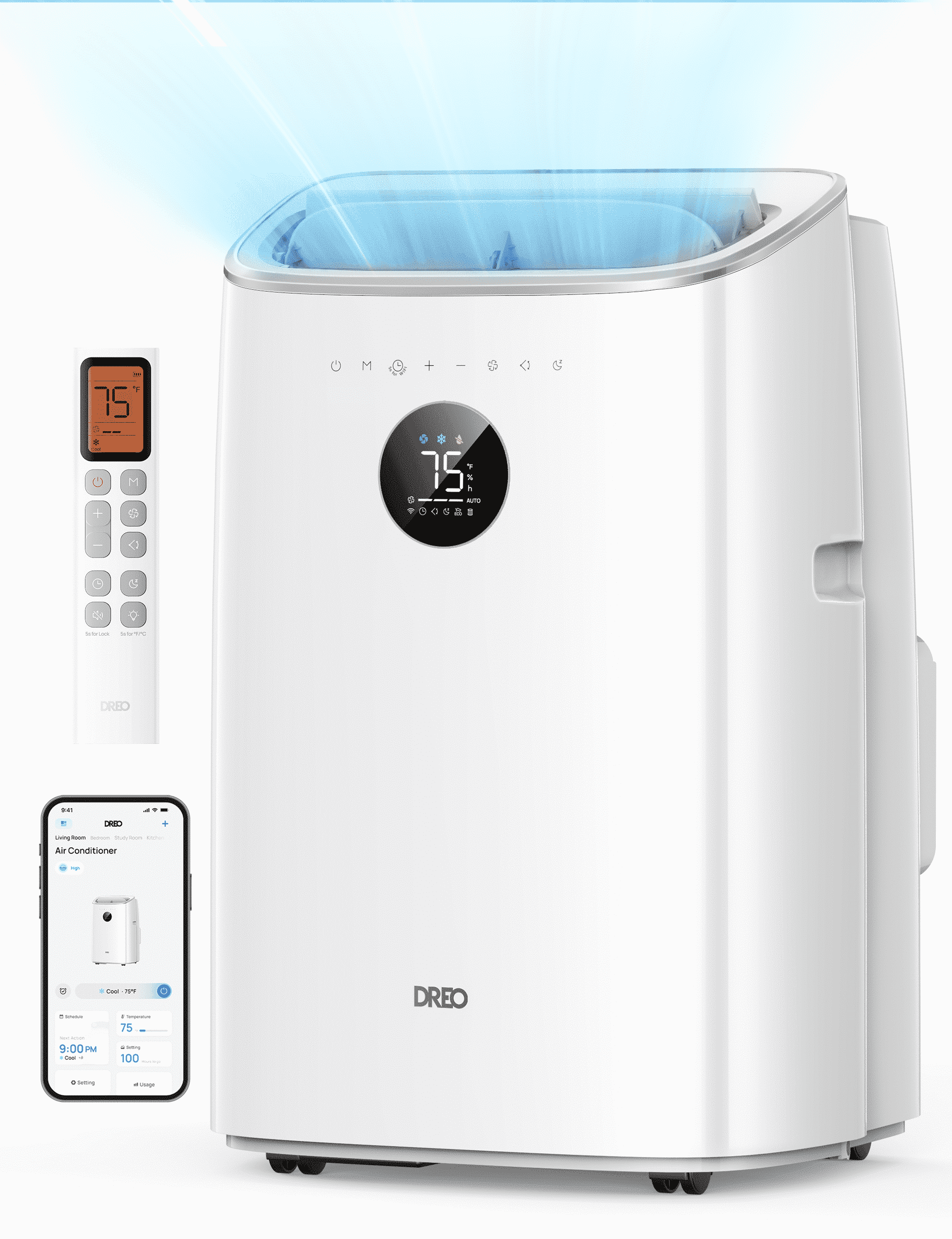 DREO Portable Air Conditioner 8000 BTU ASHRAE (5000 BTU DOE), Drainage-free Cooling, 45dB Quiet Smart Standing AC for Room, APP/Voice/Remote, 24H Timer with Fan/Dehumidifier, Covers up to 150 sq. ft