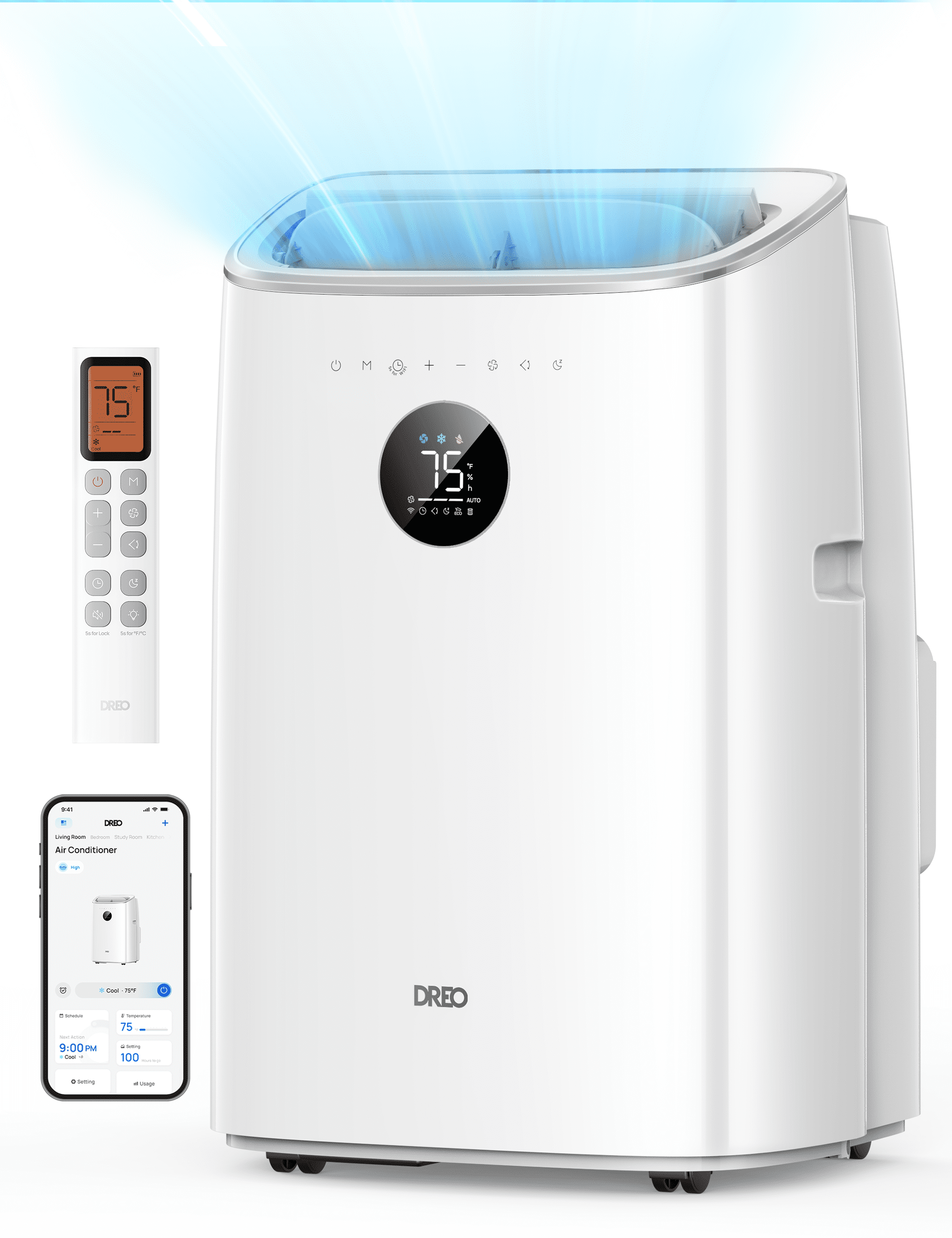 Dreo Portable Air Conditioner 8000 BTU ASHRAE (5000 BTU DOE), Drainage-free Cooling, 45dB Quiet Smart Standing AC for Room, APP/Voice/Remote, 24H Timer with Fan/Dehumidifier,...