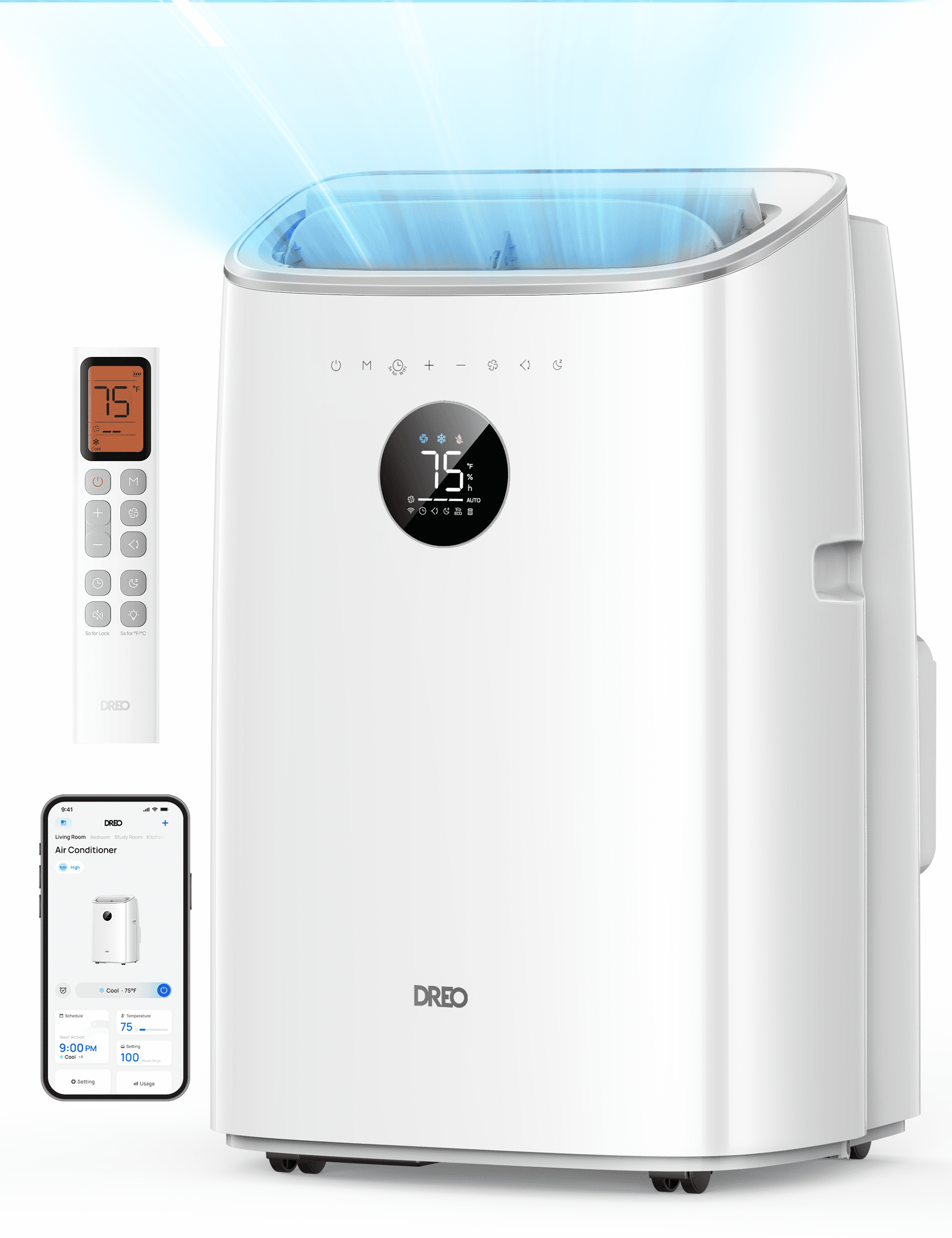 Dreo Portable Air Conditioner 8000 BTU ASHRAE (5000 BTU DOE), Drainage-free Cooling, 45dB Quiet Smart Standing AC for Room, APP/Voice/Remote, 24H Timer with Fan/Dehumidifier, Covers up to 150 Sq. Ft