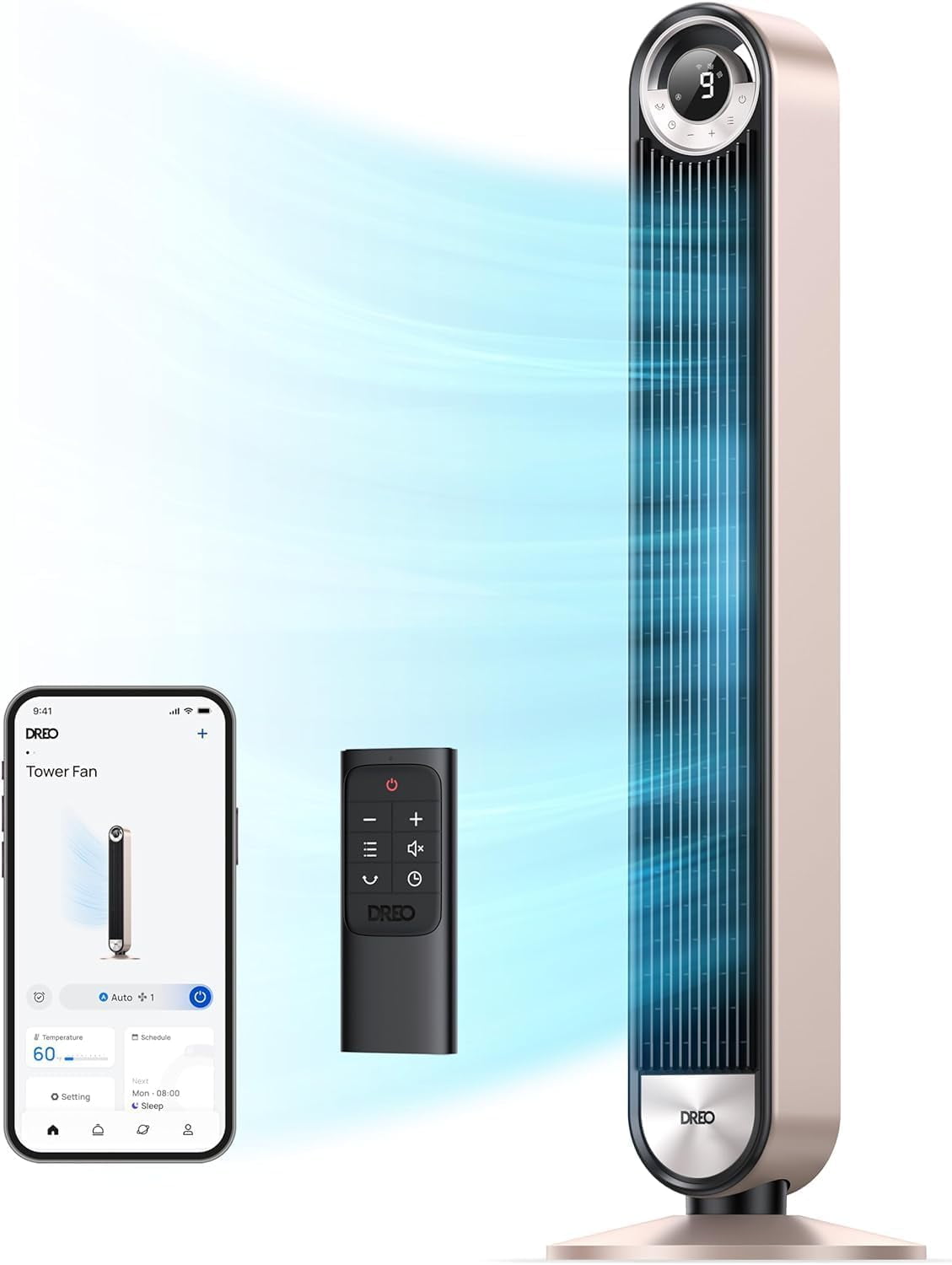 Dreo Smart Tower Fans for Home, 90° Oscillating Fan Bedroom Indoors, Voice Control Floor with