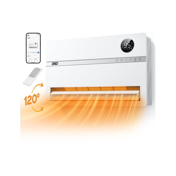 DREO Smart Wall Heater for Indoor,1500W Quick Heating,Remote/App Control,120° Vertical Oscillation,Adjustable Thermostat,24H Timer,Quiet Space Heater for Bedroom,White