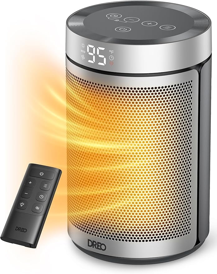 DREO Space Heaters for Inside, Portable Electric Heater for Home with Thermostat, 1-12H Timer, Eco Mode and Fan Mode, 15