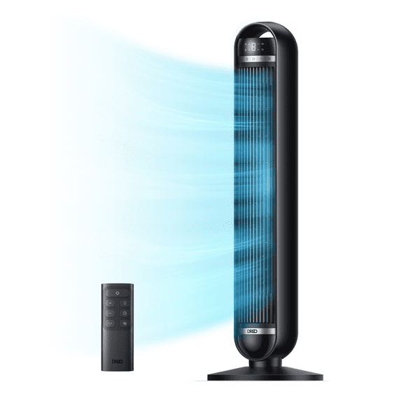 Dreo Tower Fan, 27ft/s Velocity Quiet Floor Fan, 90° Oscillating Fans for Indoors with 8 Speeds, 4 Modes, Remote Control, Standing Fans, Bladeless Fan, Black, Nomad DC