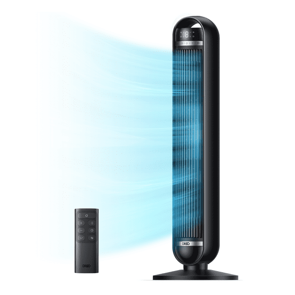 DREO Nomad DC Tower Fan, 27ft/s Velocity, Ultra Quiet Bladeless Floor Fan with 10 Speeds and 4 Modes, 90 Oscillating, Remote Control