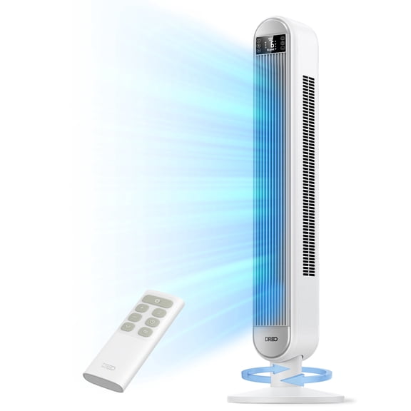 Dreo Tower Fan for Bedroom, 42 Inch Bladeless Fan, 90° Oscillating Fan, Quiet Floor Fan with Remote, LED, 6 Speeds, 4 Modes, 12H Timer, Standing Fans for Home Living Room Office, White