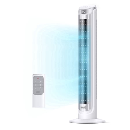 Dreo Tower Fan for Home 40 Inch, 90° Oscillating Bladeless Fan with Remote, 5 Speeds, 4 Modes, 12H Timer, LED Display with Touch Control, Quiet Floor Fan for Bedroom, White
