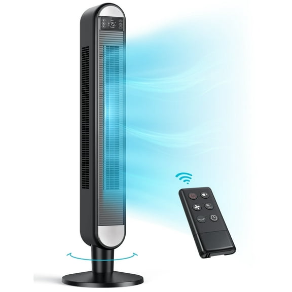 Dreo Tower Fan for Home, 42" Standing Fan with Remote, 90° Oscillating Fan for Indoors, 34dB Quiet Bedroom Fans, 6 Speeds, 4 Modes, 12H Timer, Bladeless Fan with LED Display, 26 ft/s High Velocity