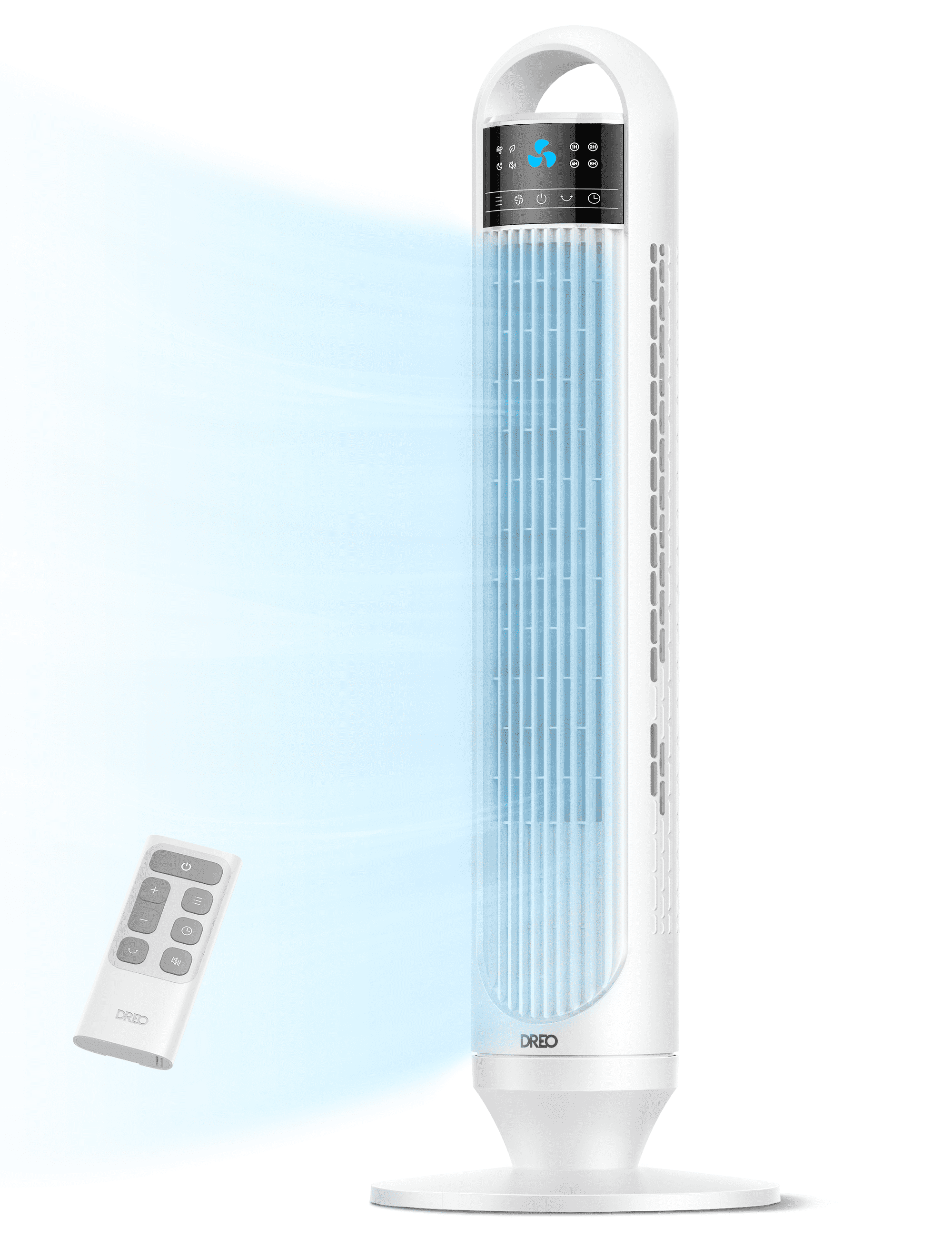 Dreo Tower Fans for Home, 32" Standing Floor Fan, 26 ft/s Bladeless Fan with Remote, 90° Oscillating, 3 Modes, 3 Speeds, LED Display, 8H Timer, Quiet Room Fan