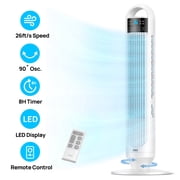DREO Tower Fans for Home, 32 Standing Floor Fan, 26 Ft/S Bladeless Fan with Remote, 90 Oscillating, 3 Modes, 3 Speeds, LED Display, 8H Timer, 22dB Ultra Quiet Room Fan