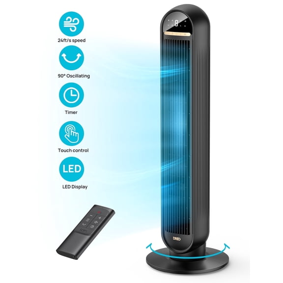 Dreo Tower Fans for Home, 36" Standing Floor Fan with Remote, 90 Oscillating Fan, 24 ft/s High Velocity, LED Display, 4 Speeds, 4 Modes, 8H Timer, Quiet Bedroom Fan