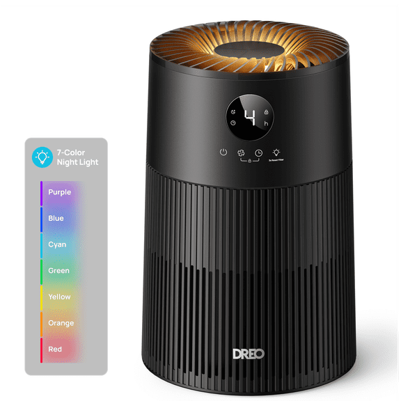 Dreo HEPA Air Purifier for Room, Purificador for Allergies and Asthma with 7-Color Night Light, Remove 99.97% Pet Hair, 3-in-1 Filter with Aroma Pad, 17.5W DC Motor Energy-Saving, 22dB Sleep Mode