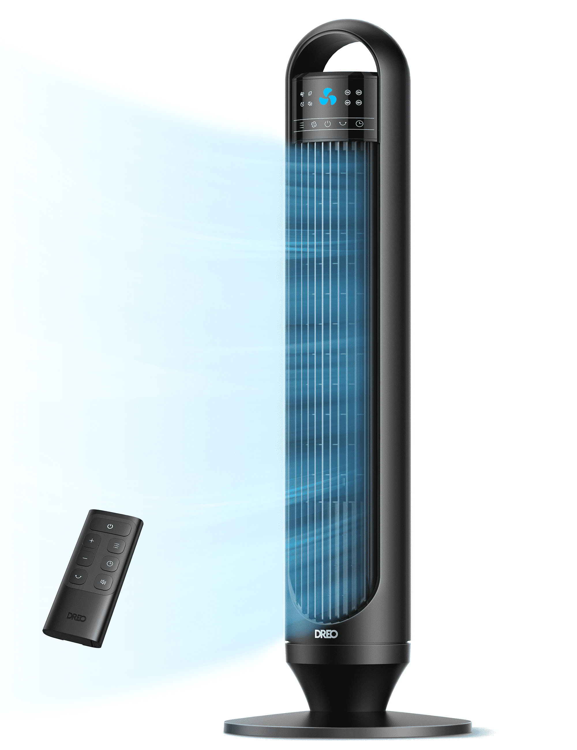 DREO Tower Fans for Home, 32" Standing Floor Fan, 26 ft/S Bladeless Fan with Remote, 90° Oscillating, 3 Modes, 3 Speeds, LED Display, 8H Timer, Quiet Room Fan