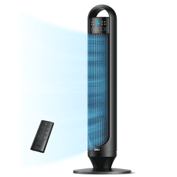 Dreo Tower Fans for Home, 32" Standing Floor Fan, 26 ft/s Bladeless Fan with Remote, 90° Oscillating, 3 Modes, 3 Speeds, LED Display, 8H Timer, Quiet Room Fan