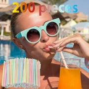 Dreparja 200 Pcs 8 Inch Colorful Flexible Plastic Drinking Straws,Individually Wrapped , Bendable,Disposable,Thick Straw for Party, for Use with Any Jumbo Cup or Water Bottle