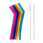 Dreparja 6PCS Reusable Silicone Straws, Long Flexible Silicone Drinking Straws with Cleaning Brushes