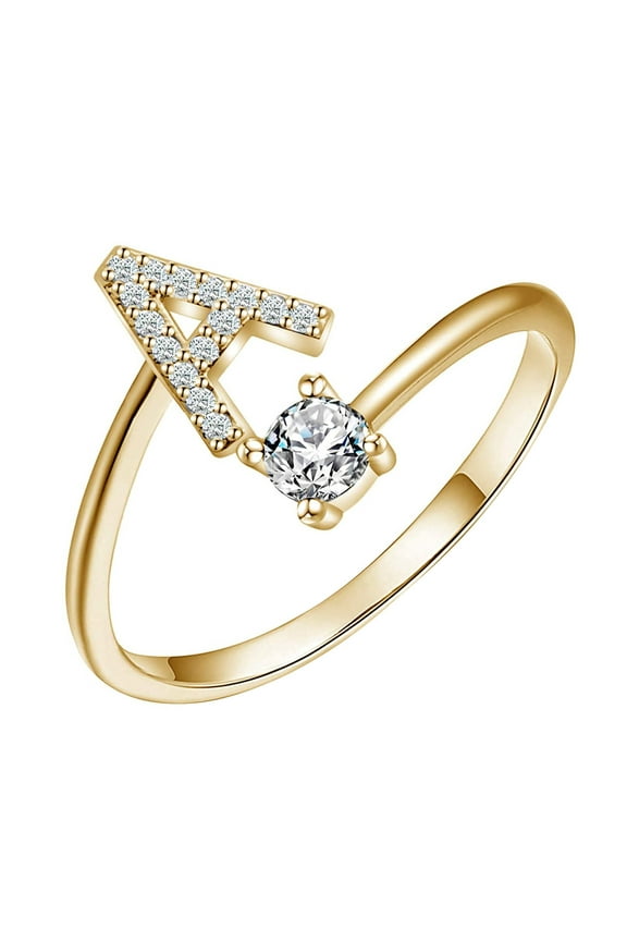 Initial Letter Rings for Women – Elegant Plated Letter Rings – Initial Ring Adorned with Cubic Zirconia – Non-Tarnish Gold Initial Ring – Stackable Initial Rings Under $15