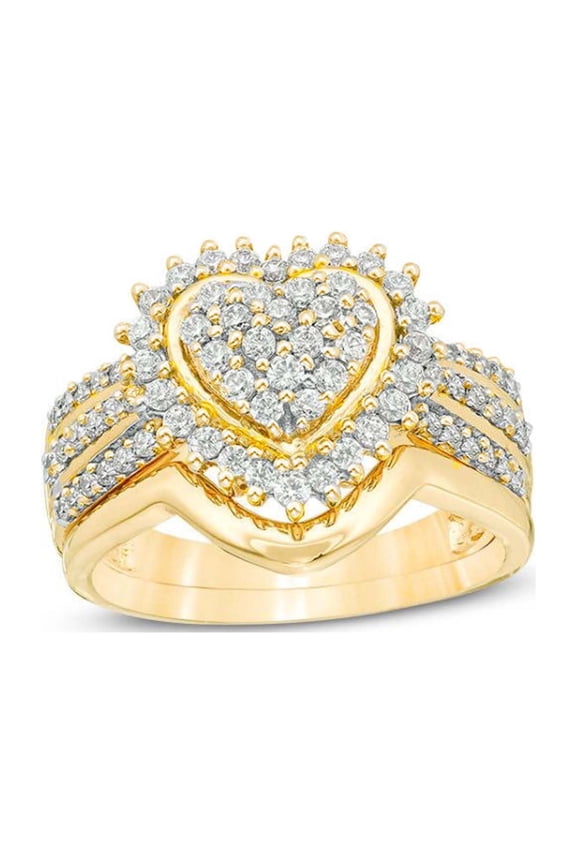 Ladies Fashion Wedding Gold Diamond Two Piece Set Wedding Rings for Women Bridal Rings Sets Cut Cubic Zirconia Engagement Rings Under $15