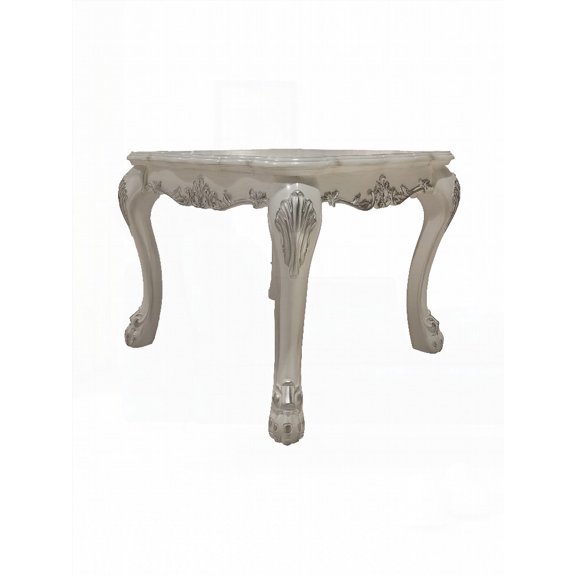 Dresden Bone White Finish Square End Table in Vintage Design