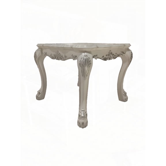Dresden Bone White Finish Traditional Square End Table with Wood Scalloped Top
